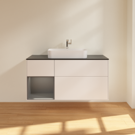 Тумба под раковину Villeroy & Boch Finion 120х50,1 см с подсветкой МДФ белый матовый лак/стекло черное матовое G412GKMT