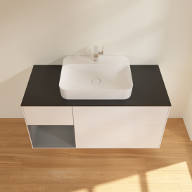 Тумба под раковину Villeroy & Boch Finion 120х50,1 см с подсветкой МДФ белый матовый лак/стекло черное матовое G412GKMT