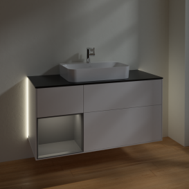 Тумба под раковину Villeroy & Boch Finion 120х50,1 см с подсветкой МДФ белый матовый лак/стекло черное матовое G412GKMT