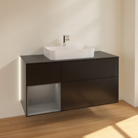 Тумба под раковину Villeroy & Boch Finion 120х50,1 см с подсветкой МДФ черный матовый лак/стекло черное матовое G412GKPD