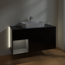 Тумба под раковину Villeroy & Boch Finion 120х50,1 см с подсветкой МДФ черный матовый лак/стекло черное матовое G412GKPD
