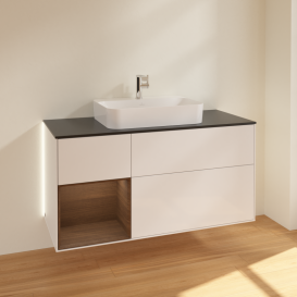 Тумба под раковину Villeroy & Boch Finion 120х50,1 см с подсветкой МДФ глянцевый белый лак/стекло черное матовое G412GNGF