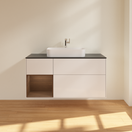 Тумба под раковину Villeroy & Boch Finion 120х50,1 см с подсветкой МДФ глянцевый белый лак/стекло черное матовое G412GNGF