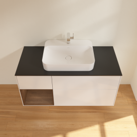 Тумба под раковину Villeroy & Boch Finion 120х50,1 см с подсветкой МДФ глянцевый белый лак/стекло черное матовое G412GNGF