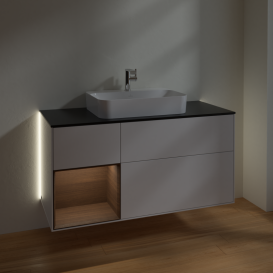 Тумба под раковину Villeroy & Boch Finion 120х50,1 см с подсветкой МДФ глянцевый белый лак/стекло черное матовое G412GNGF