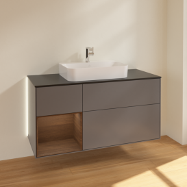 Тумба под раковину Villeroy & Boch Finion 120х50,1 см с подсветкой МДФ антрацит матовый лак/стекло черное матовое G412GNGK