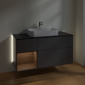 Тумба под раковину Villeroy & Boch Finion 120х50,1 см с подсветкой МДФ антрацит матовый лак/стекло черное матовое G412GNGK