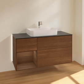 Тумба под раковину Villeroy & Boch Finion 120х50,1 см с подсветкой МДФ шпон грецкого ореха/стекло черное матовое G412GNGN