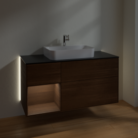 Тумба под раковину Villeroy & Boch Finion 120х50,1 см с подсветкой МДФ шпон грецкого ореха/стекло черное матовое G412GNGN