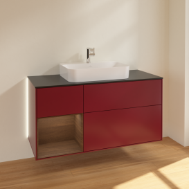 Тумба под раковину Villeroy & Boch Finion 120х50,1 см с подсветкой МДФ пион матовый лак/стекло черное матовое G412GNHB