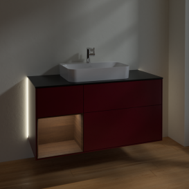 Тумба под раковину Villeroy & Boch Finion 120х50,1 см с подсветкой МДФ пион матовый лак/стекло черное матовое G412GNHB