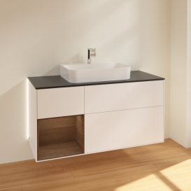 Тумба под раковину Villeroy & Boch Finion 120х50,1 см с подсветкой МДФ белый матовый лак/стекло черное матовое G412GNMT