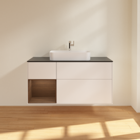 Тумба под раковину Villeroy & Boch Finion 120х50,1 см с подсветкой МДФ белый матовый лак/стекло черное матовое G412GNMT