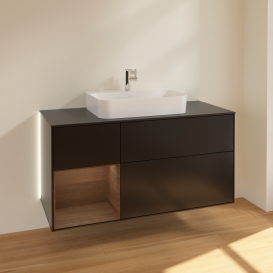 Тумба под раковину Villeroy & Boch Finion 120х50,1 см с подсветкой МДФ черный матовый лак/стекло черное матовое G412GNPD