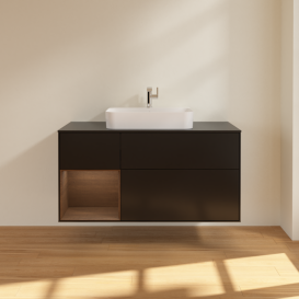 Тумба под раковину Villeroy & Boch Finion 120х50,1 см с подсветкой МДФ черный матовый лак/стекло черное матовое G412GNPD