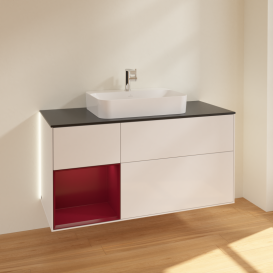 Тумба под раковину Villeroy & Boch Finion 120х50,1 см с подсветкой МДФ глянцевый белый лак/стекло черное матовое G412HBGF