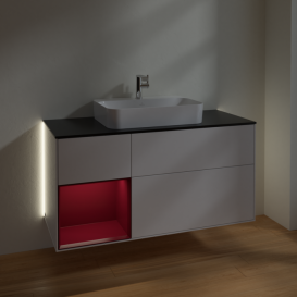 Тумба под раковину Villeroy & Boch Finion 120х50,1 см с подсветкой МДФ глянцевый белый лак/стекло черное матовое G412HBGF