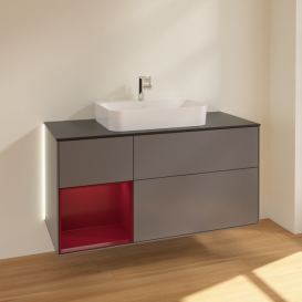 Тумба під раковину Villeroy & Boch Finion 120х50,1 см із підсвічуванням МДФ антрацит матовий лак/скло чорне матове G412HBGK