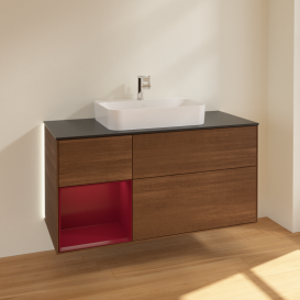 Тумба под раковину Villeroy & Boch Finion 120х50,1 см с подсветкой МДФ шпон грецкого ореха/стекло черное матовое G412HBGN