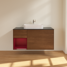 Тумба под раковину Villeroy & Boch Finion 120х50,1 см с подсветкой МДФ шпон грецкого ореха/стекло черное матовое G412HBGN