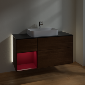 Тумба под раковину Villeroy & Boch Finion 120х50,1 см с подсветкой МДФ шпон грецкого ореха/стекло черное матовое G412HBGN