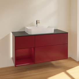 Тумба под раковину Villeroy & Boch Finion 120х50,1 см с подсветкой МДФ пион матовый лак/стекло черное матовое G412HBHB