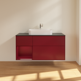 Тумба под раковину Villeroy & Boch Finion 120х50,1 см с подсветкой МДФ пион матовый лак/стекло черное матовое G412HBHB