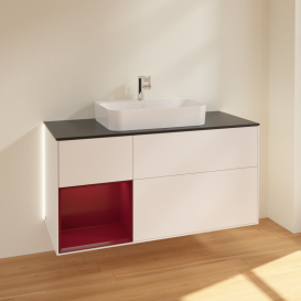 Тумба под раковину Villeroy & Boch Finion 120х50,1 см с подсветкой МДФ белый матовый лак/стекло черное матовое G412HBMT