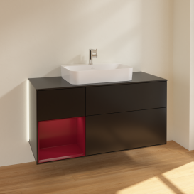 Тумба под раковину Villeroy & Boch Finion 120х50,1 см с подсветкой МДФ черный матовый лак/стекло черное матовое G412HBPD