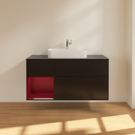 Тумба под раковину Villeroy & Boch Finion 120х50,1 см с подсветкой МДФ черный матовый лак/стекло черное матовое G412HBPD