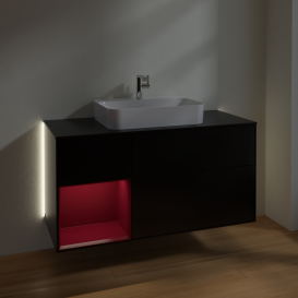 Тумба под раковину Villeroy & Boch Finion 120х50,1 см с подсветкой МДФ черный матовый лак/стекло черное матовое G412HBPD