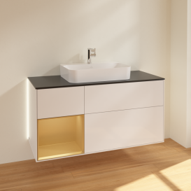 Тумба под раковину Villeroy & Boch Finion 120х50,1 см с подсветкой МДФ глянцевый белый лак/стекло черное матовое G412HFGF