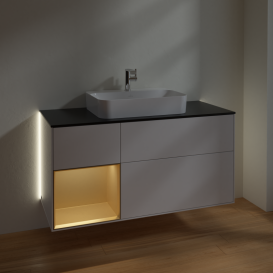 Тумба под раковину Villeroy & Boch Finion 120х50,1 см с подсветкой МДФ глянцевый белый лак/стекло черное матовое G412HFGF