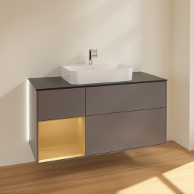 Тумба під раковину Villeroy & Boch Finion 120х50,1 см із підсвічуванням МДФ антрацит матовий лак/скло чорне матове G412HFGK