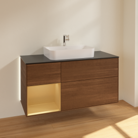 Тумба під раковину Villeroy & Boch Finion 120х50,1 см із підсвічуванням МДФ шпон волоського горіха/скло чорне матове G412HFGN