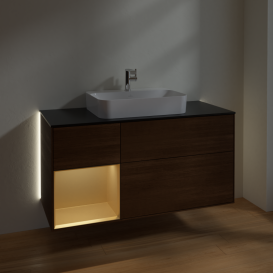 Тумба під раковину Villeroy & Boch Finion 120х50,1 см із підсвічуванням МДФ шпон волоського горіха/скло чорне матове G412HFGN