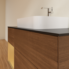 Тумба під раковину Villeroy & Boch Finion 120х50,1 см із підсвічуванням МДФ шпон волоського горіха/скло чорне матове G412HFGN