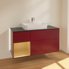 Тумба под раковину Villeroy & Boch Finion 120х50,1 см с подсветкой МДФ пион матовый лак/стекло черное матовое G412HFHB