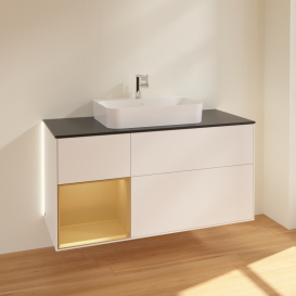 Тумба під раковину Villeroy & Boch Finion 120х50,1 см с подсветкой МДФ білий матовий лак/скло чорне матове G412HFMT