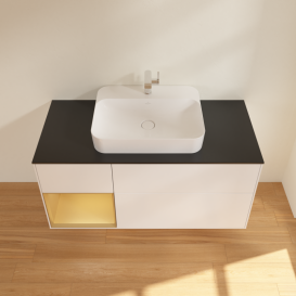 Тумба під раковину Villeroy & Boch Finion 120х50,1 см с подсветкой МДФ білий матовий лак/скло чорне матове G412HFMT