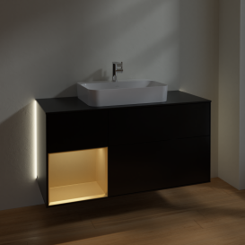 Тумба под раковину Villeroy & Boch Finion 120х50,1 см с подсветкой МДФ черный матовый лак/стекло черное матовое G412HFPD