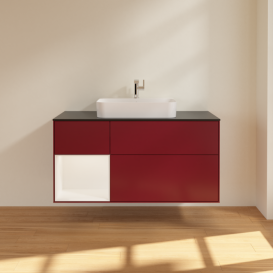 Тумба под раковину Villeroy & Boch Finion 120х50,1 см с подсветкой МДФ пион матовый лак/стекло черное матовое G412MTHB