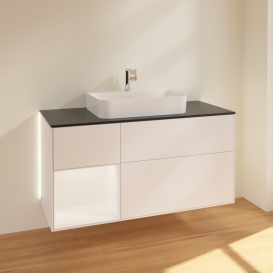 Тумба под раковину Villeroy & Boch Finion 120х50,1 см с подсветкой МДФ белый матовый лак/стекло черное матовое G412MTMT