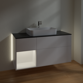 Тумба под раковину Villeroy & Boch Finion 120х50,1 см с подсветкой МДФ белый матовый лак/стекло черное матовое G412MTMT