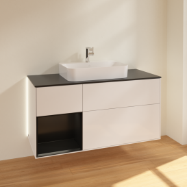 Тумба под раковину Villeroy & Boch Finion 120х50,1 см с подсветкой МДФ глянцевый белый лак/стекло черное матовое G412PDGF