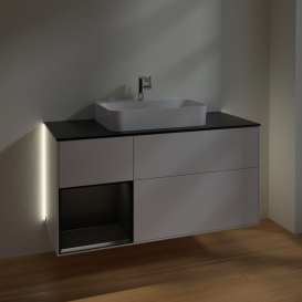 Тумба под раковину Villeroy & Boch Finion 120х50,1 см с подсветкой МДФ глянцевый белый лак/стекло черное матовое G412PDGF