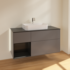 Тумба под раковину Villeroy & Boch Finion 120х50,1 см с подсветкой МДФ антрацит матовый лак/стекло черное матовое G412PDGK