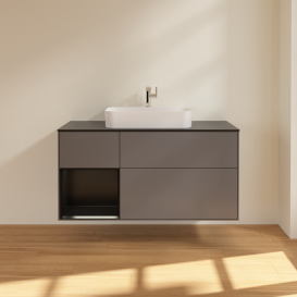 Тумба под раковину Villeroy & Boch Finion 120х50,1 см с подсветкой МДФ антрацит матовый лак/стекло черное матовое G412PDGK