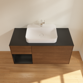 Тумба под раковину Villeroy & Boch Finion 120х50,1 см с подсветкой МДФ шпон грецкого ореха/стекло черное матовое G412PDGN