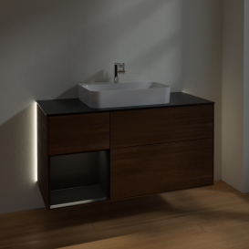 Тумба под раковину Villeroy & Boch Finion 120х50,1 см с подсветкой МДФ шпон грецкого ореха/стекло черное матовое G412PDGN